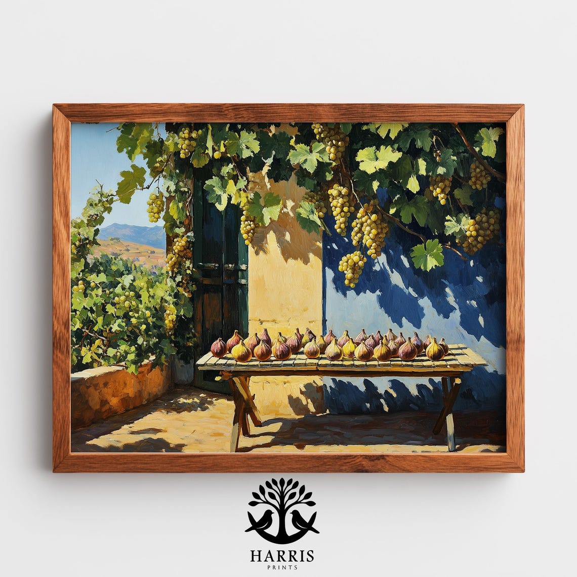 Figs and Grapes Sunlit Courtyard Vine Harvest Oil Painting Wall Art