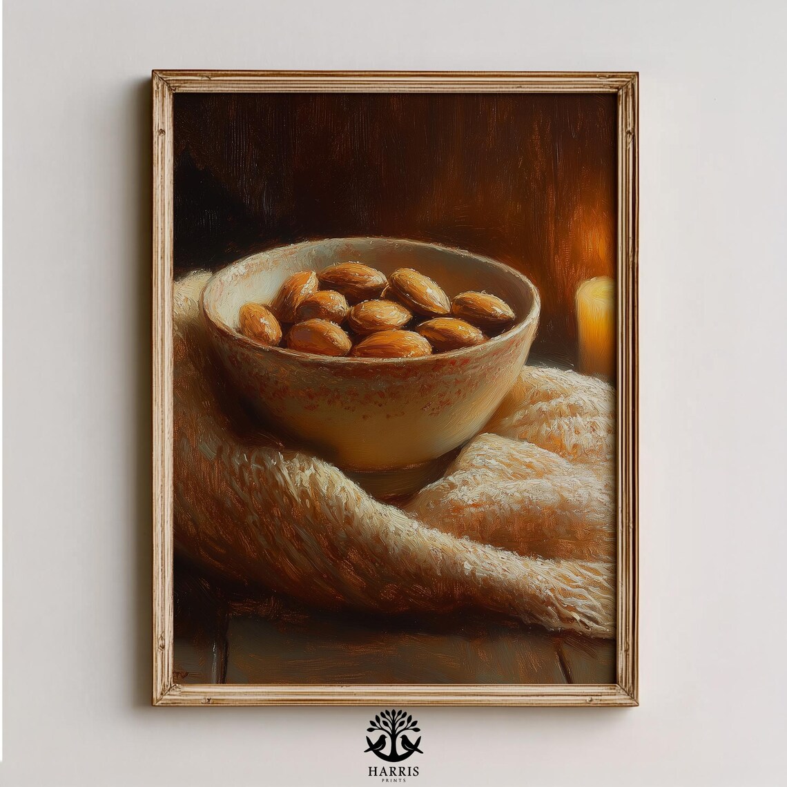 Rustic Almond Bowl Still Life With Knit Blanket Farmhouse Art Poster