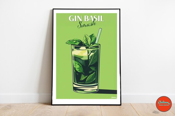 Gin Basil Smash Fresh Green Herbal Cocktail Bar Decor Poster