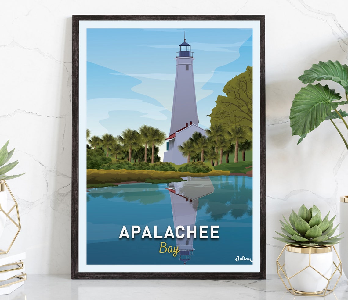 Apalachee Bay Lighthouse Reflection Calm Waters Florida Poster