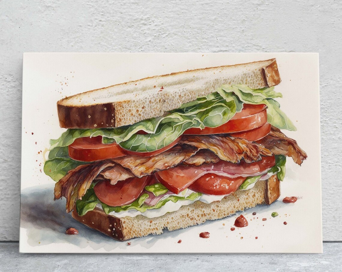Watercolor BLT Sandwich Kitchen Wall Art Print