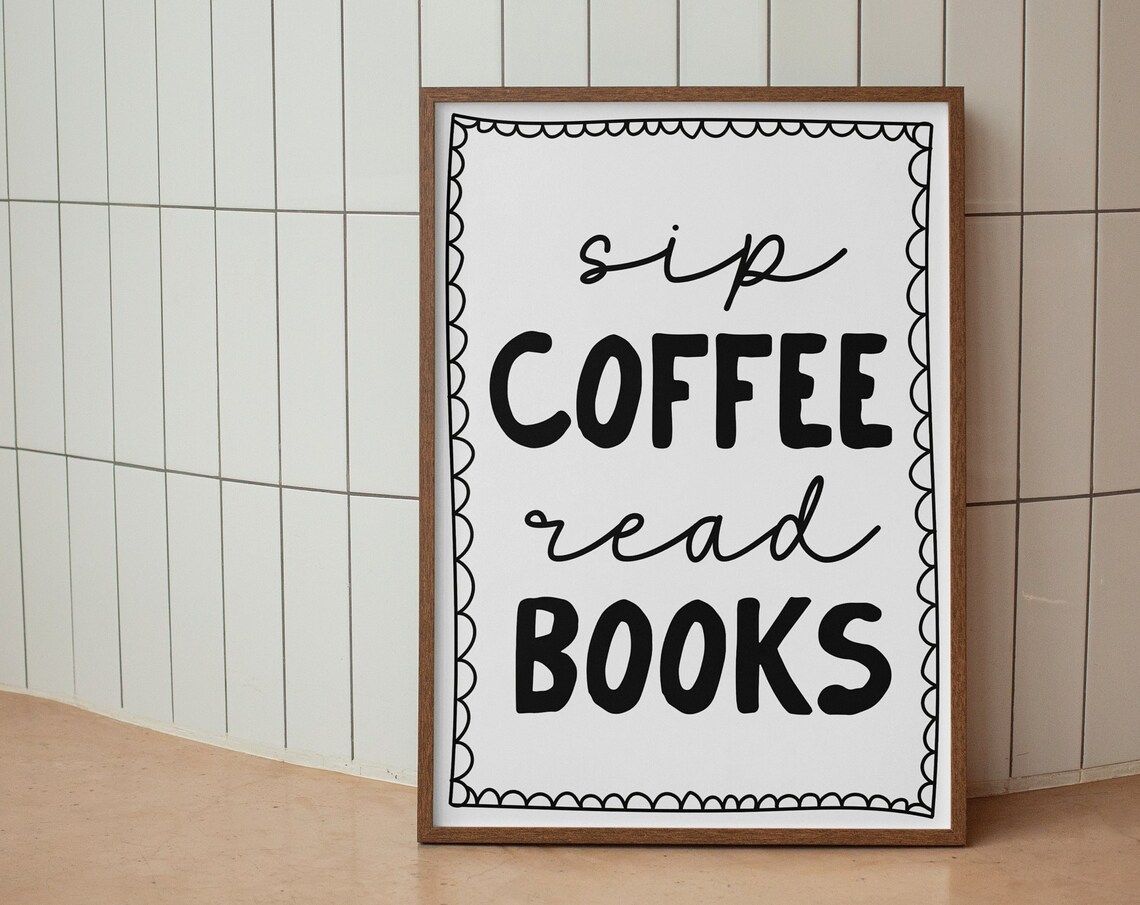 Sip Coffee Read Books Retro Neutral Art Print - Image 2