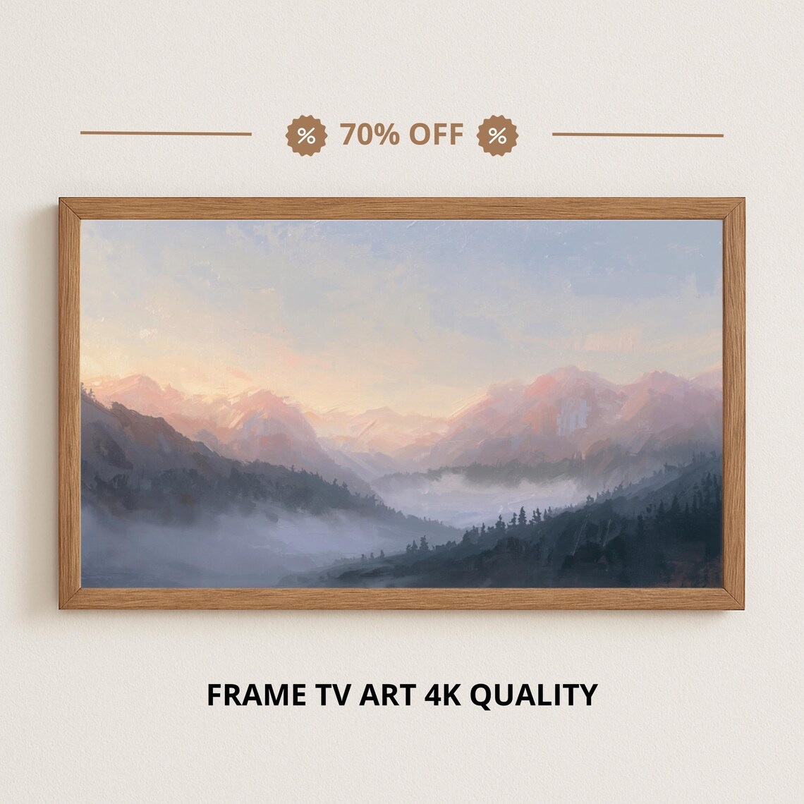 Sunrise Over Misty Mountains, Impressionist Landscape