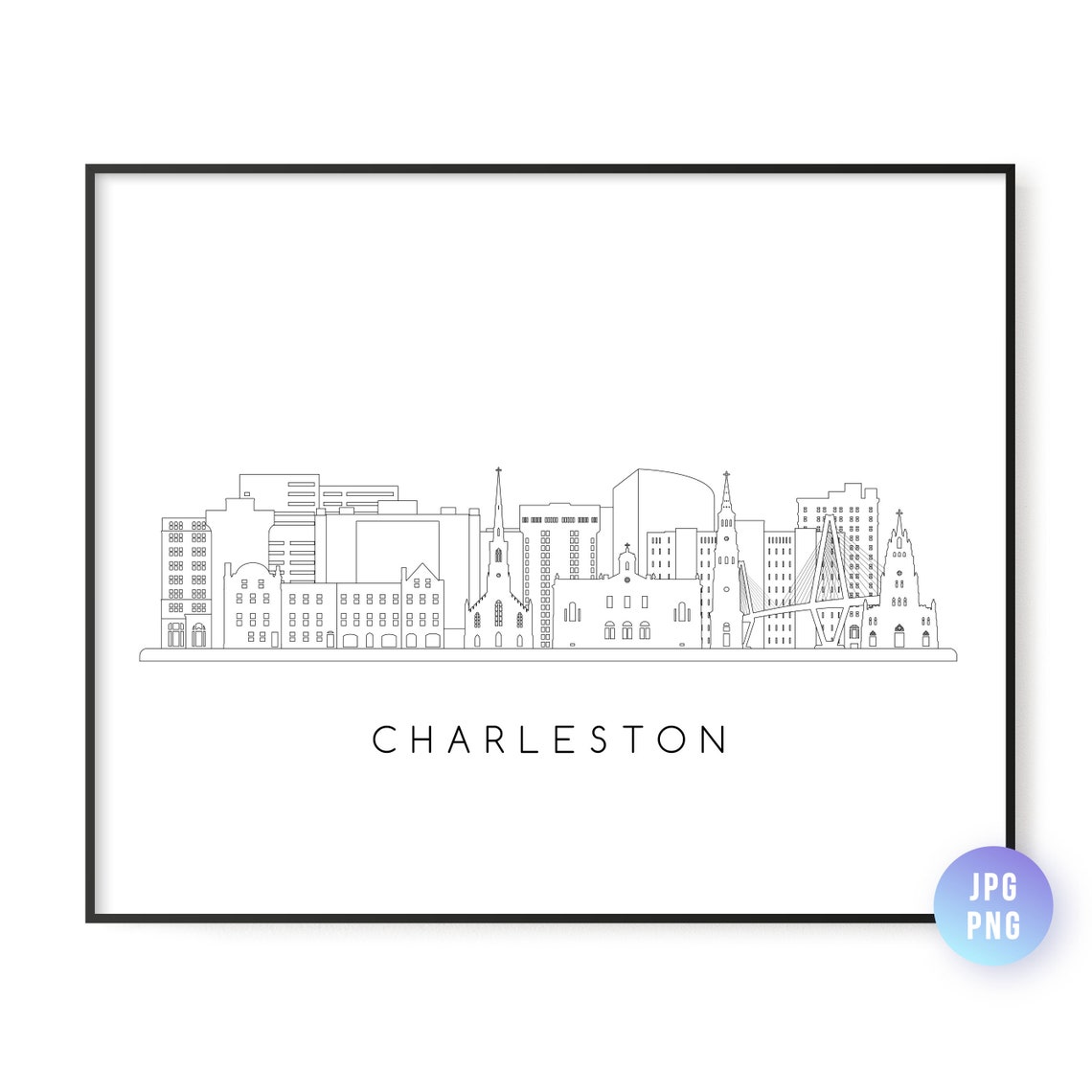 Charleston Sc Skyline Print City Line Art Instant Wall Jpg Png