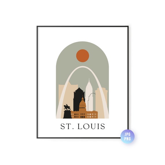 St Louis Skyline Bohemian Print Mo Boho Sun City Arc Mid Century Modern Decor Home Instant Jpg Png