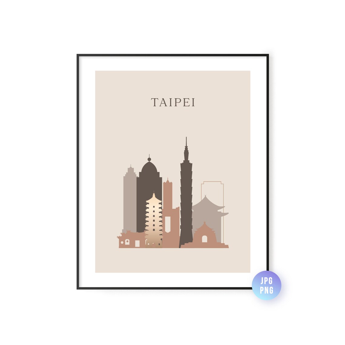 Taipei Skyline Boho Travel Poster, Modern City