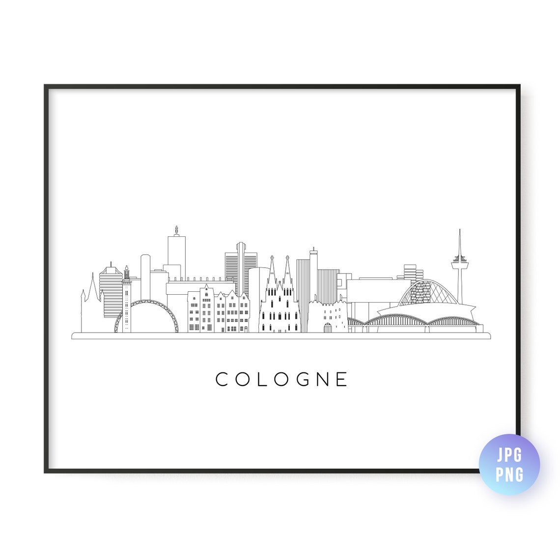 Cologne Germany Cathedral Minimalist Skyline Line Drawing Poster