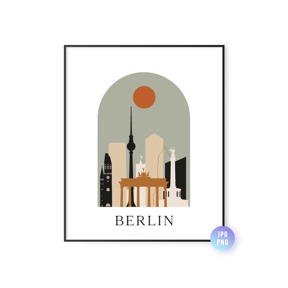 Berlin Skyline Bohemian Print Boho Sun City Arc Mid Century Modern Decor Home Instant Jpg Png