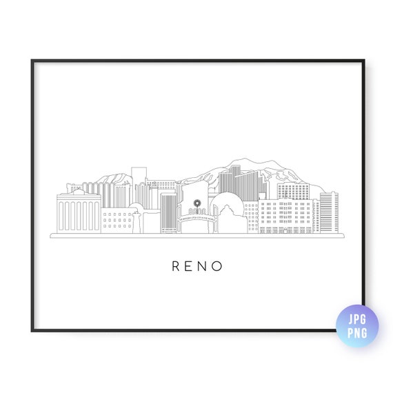 Reno Skyline Print City Nevada Line Art Instant Wall Jpg Png