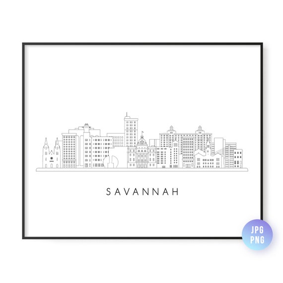 Savannah Skyline, Georgia City Line Art Travel Poster