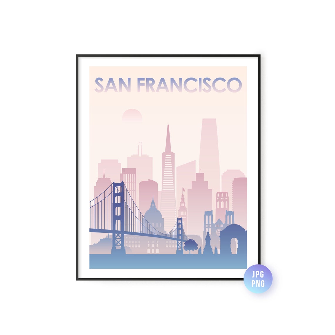San Francisco Pastel Skyline Golden Gate Bridge Travel Print