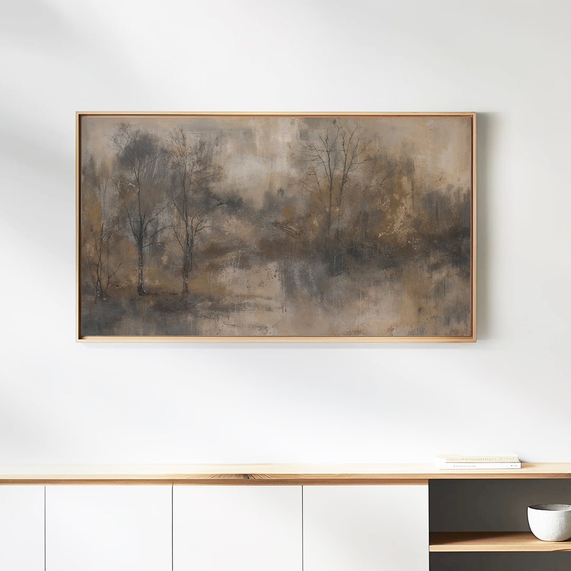Misty Winter Forest Bare Trees Moody Neutral Landscape Poster - Image 3