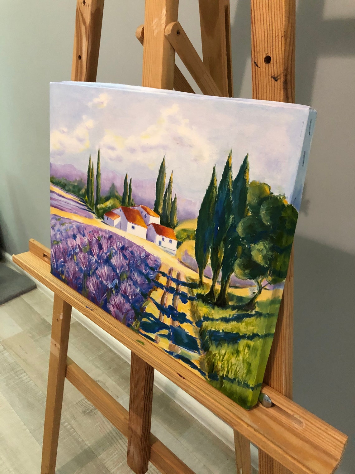 Provence Lavender Fields Farmhouse Cypress Trees Sunset Wall Art - Image 2