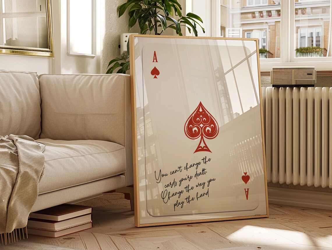 Retro Ace Of Spades Red Playing Card Inspirational Quote Wall Art