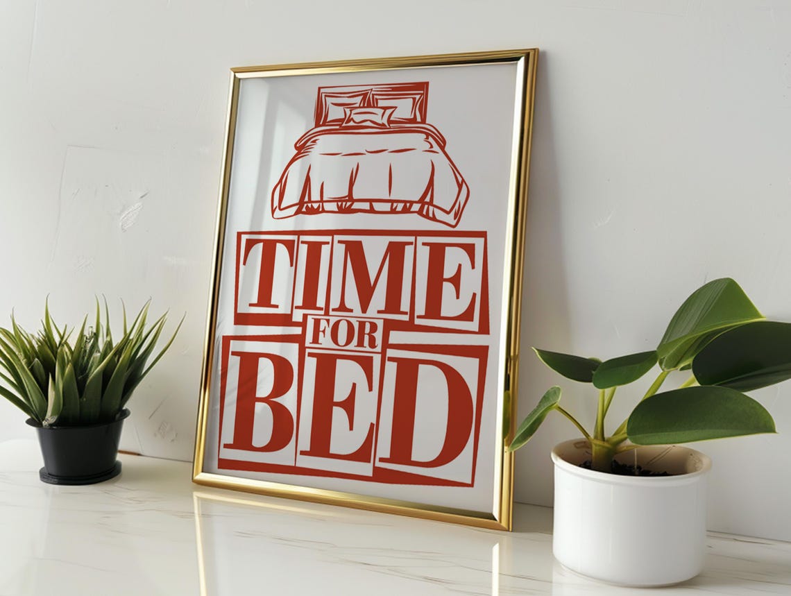 Playful Time For Bed Red Block Letter Nursery Bedroom Wall Art - Image 4
