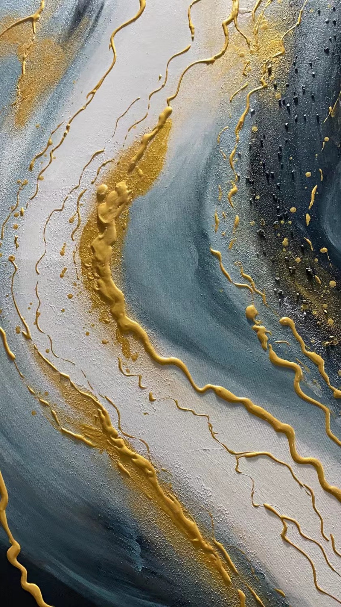 Navy Blue Marble Gold Veins Luxurious Abstract Modern Poster - Image 2
