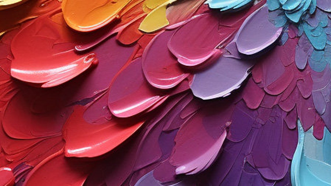 Rainbow Petal Burst 3D Palette Knife Textured Flower Abstract Poster - Image 2