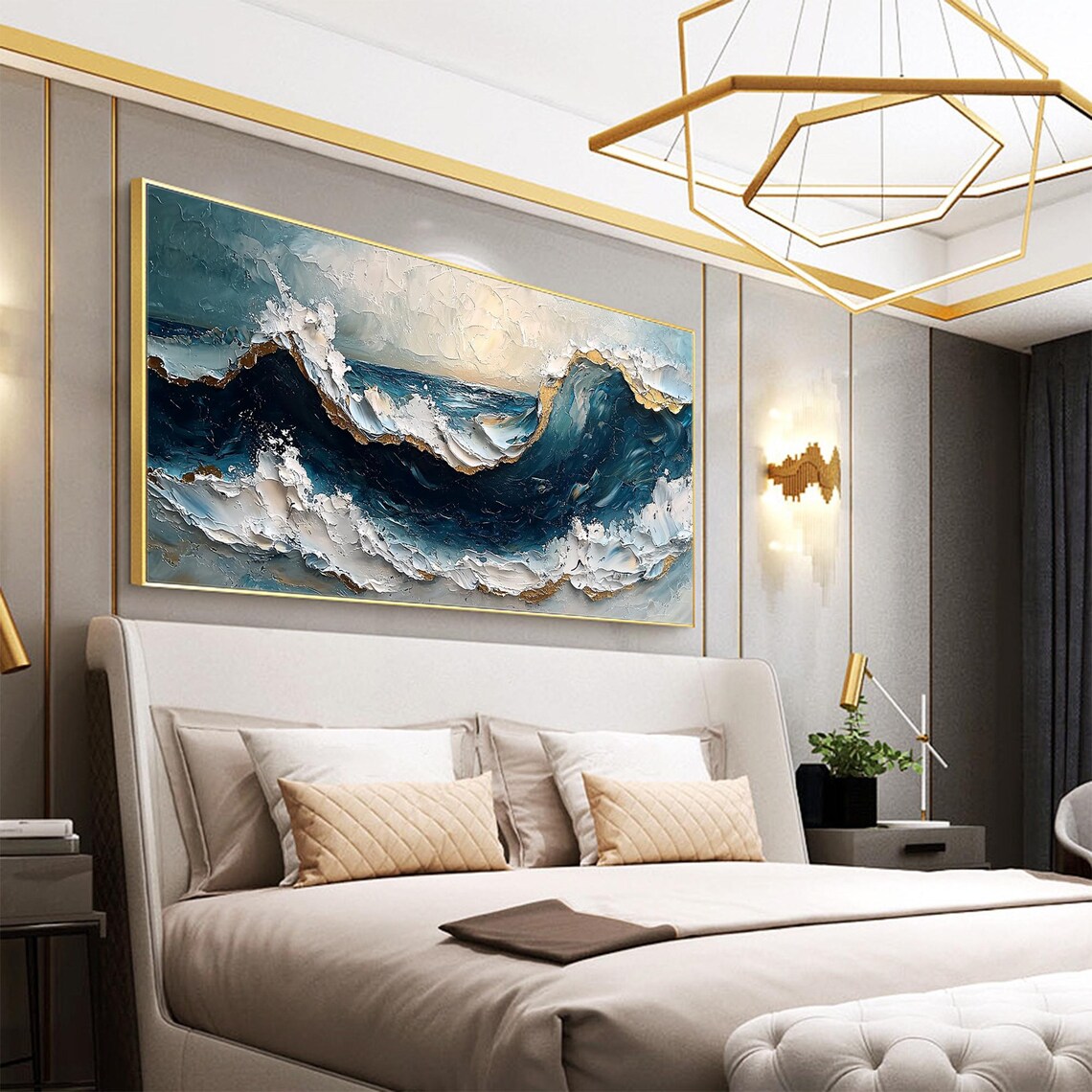 Deep Blue Ocean Wave Impasto Oil Painting Seascape Art Poster - Image 4