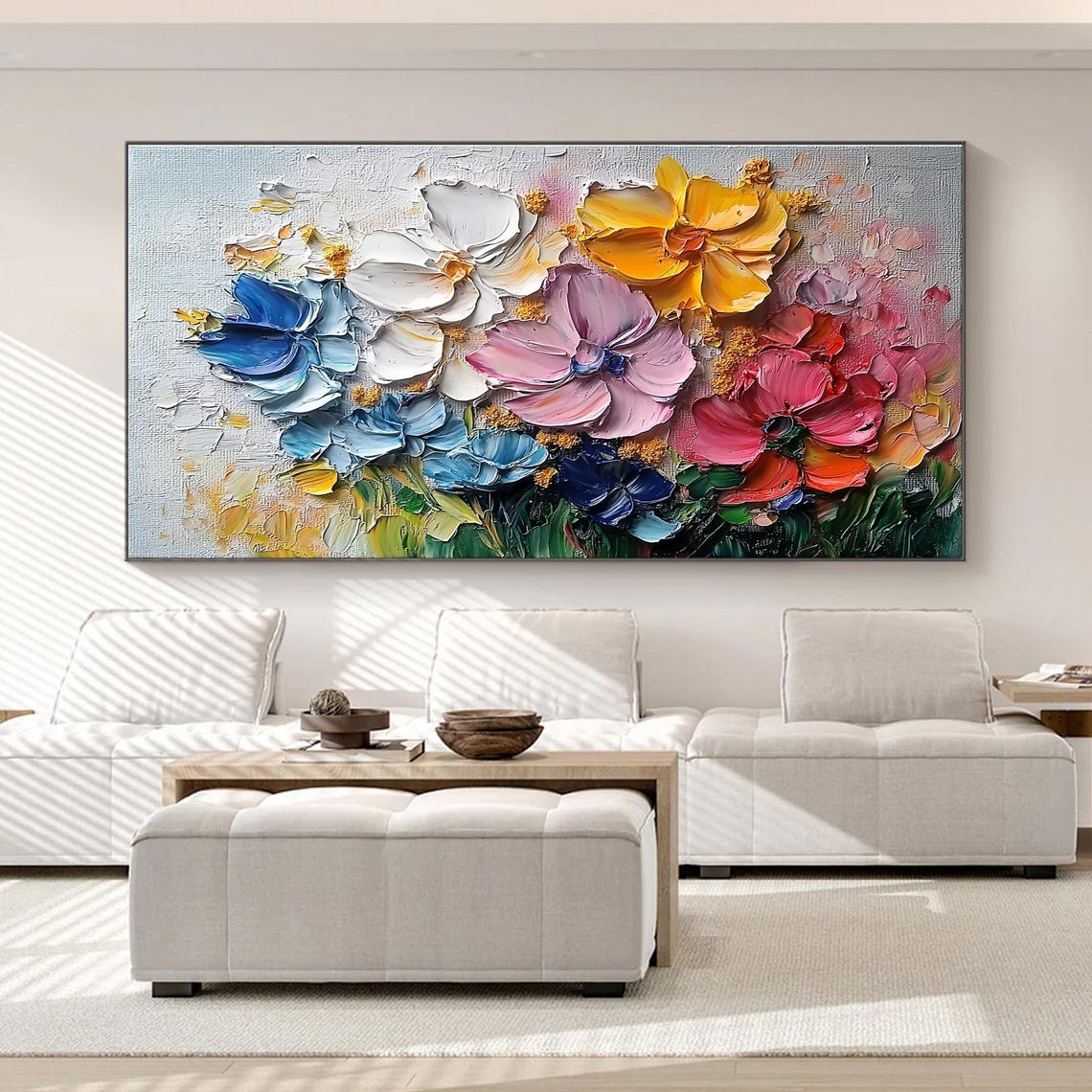 Colorful Three Dimensional Blooms in Thick Impasto Floral Poster - Image 6