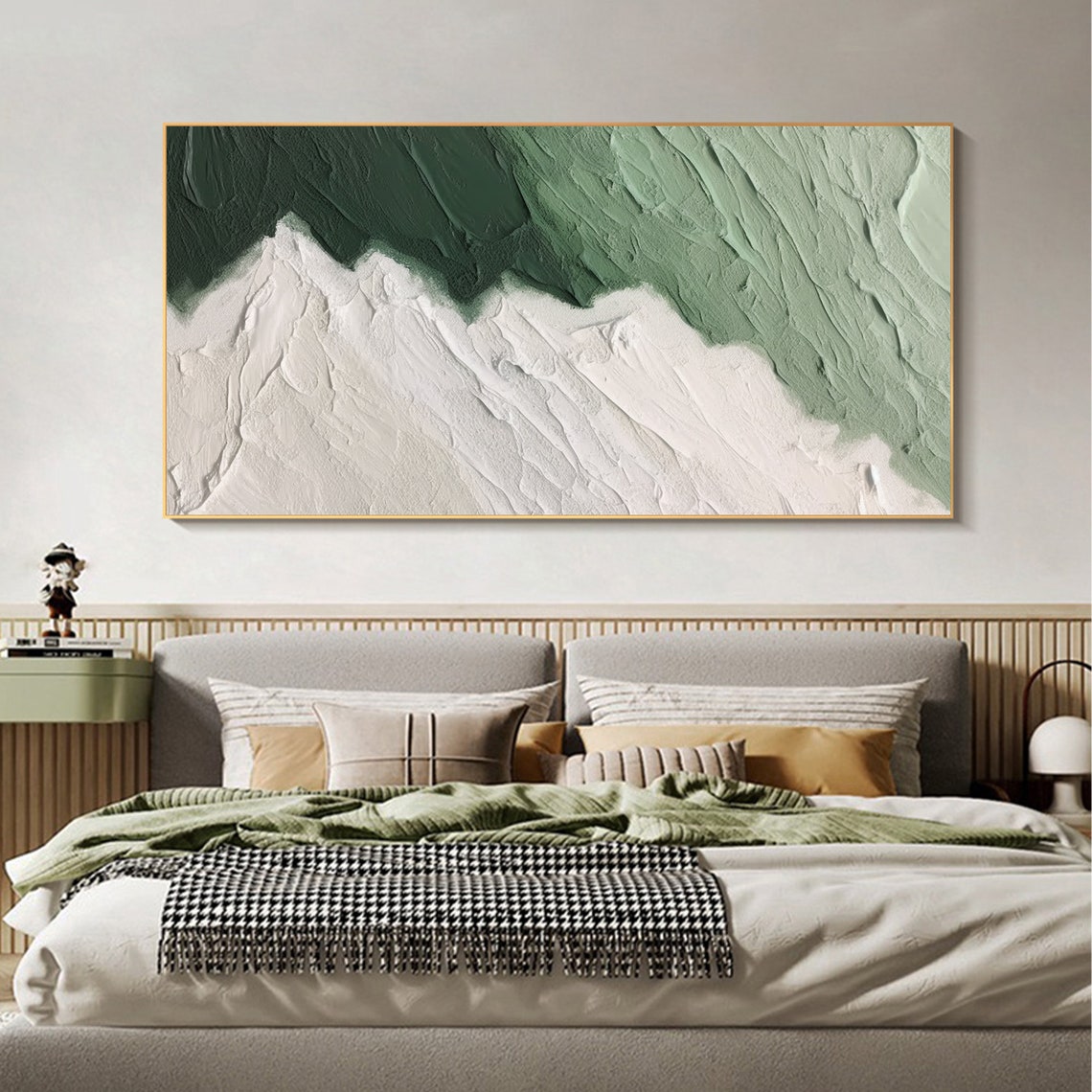 Emerald and White Abstract Wave Texture Minimalist Oil Poster - Image 5
