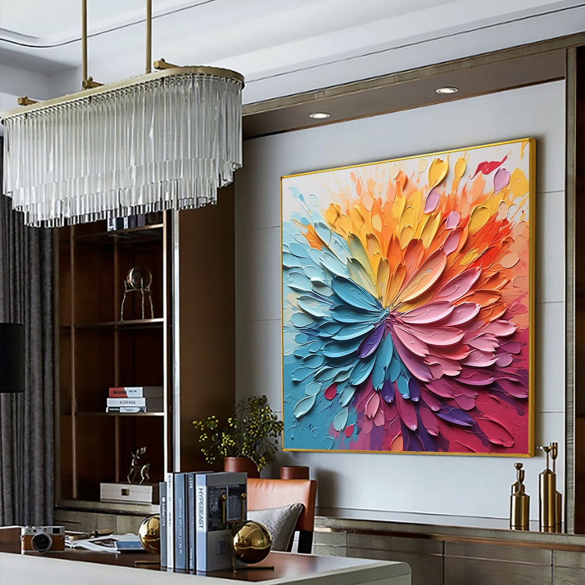 Explosive Abstract Flower Burst in Teal Orange and Pink Poster - Image 3