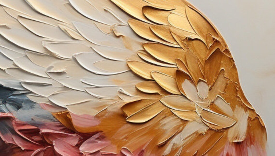 Golden White Angel Wings With Soft Blush Pink Feather Tips Poster - Image 2