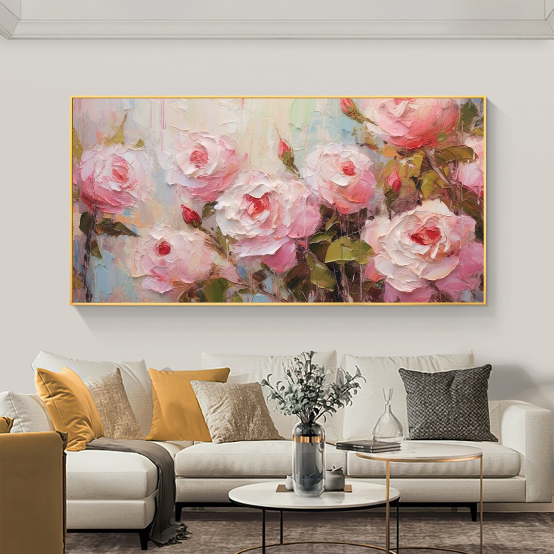 Blush Pink Rose Garden Textured Impasto Floral Oil Painting Poster - Image 6