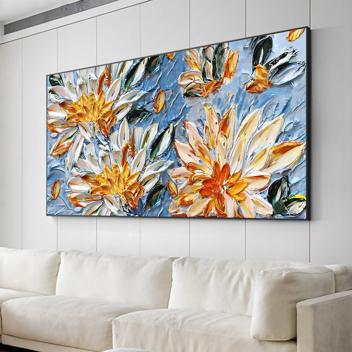 3D White Orange Blossom Impasto Panoramic Oil Painting Art Print - Image 3