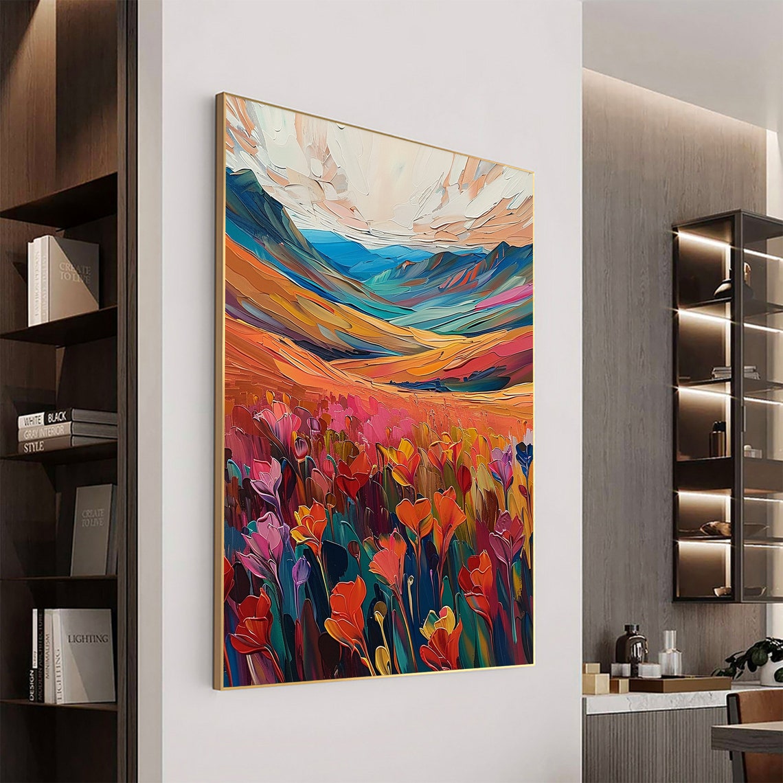 Colorful Mountain Valley Spring Flower Field Fauvist Landscape Poster - Image 5