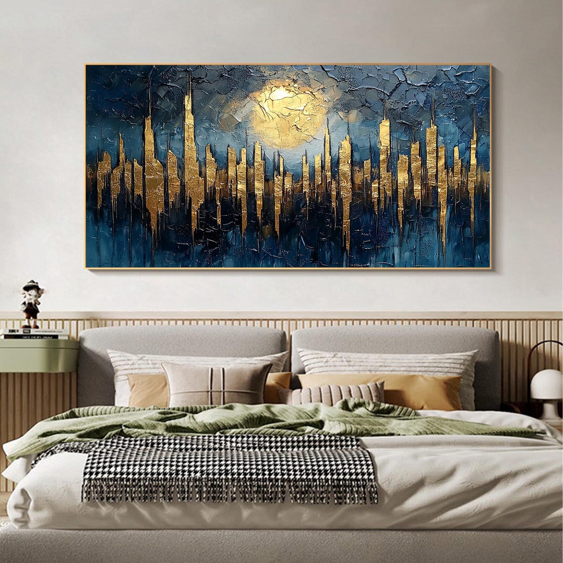 Golden City Skyline Beneath a Glowing Moon on Navy Night Poster - Image 6