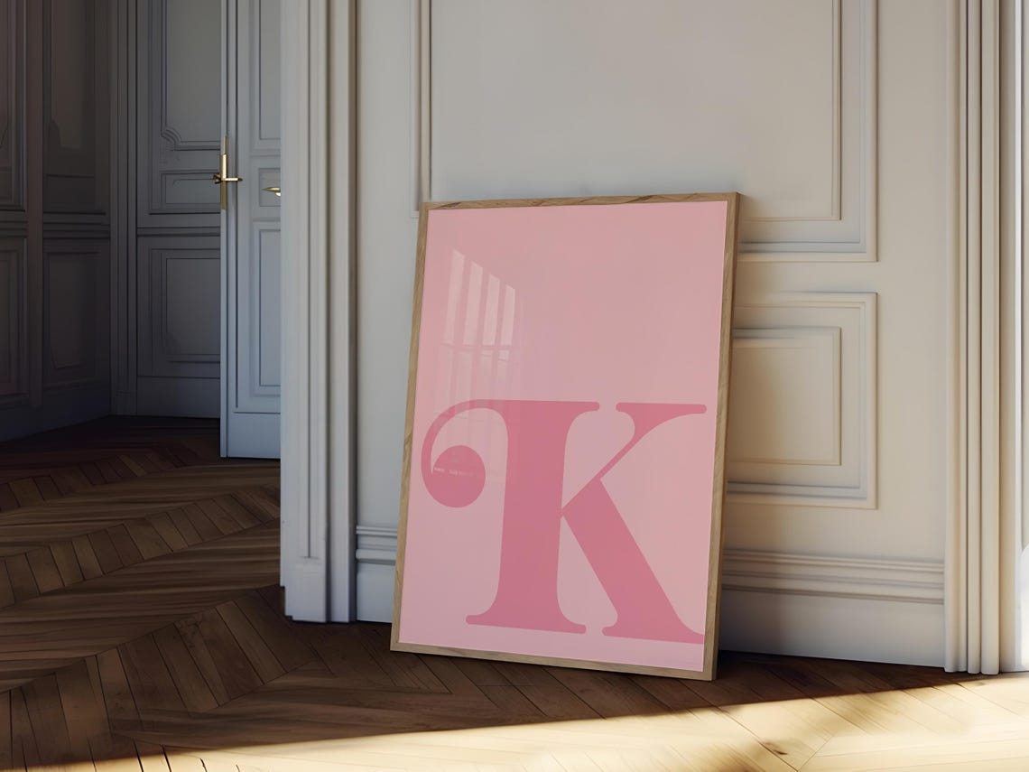 Letter K Pink Serif Monogram Personalized Initial Wall Poster