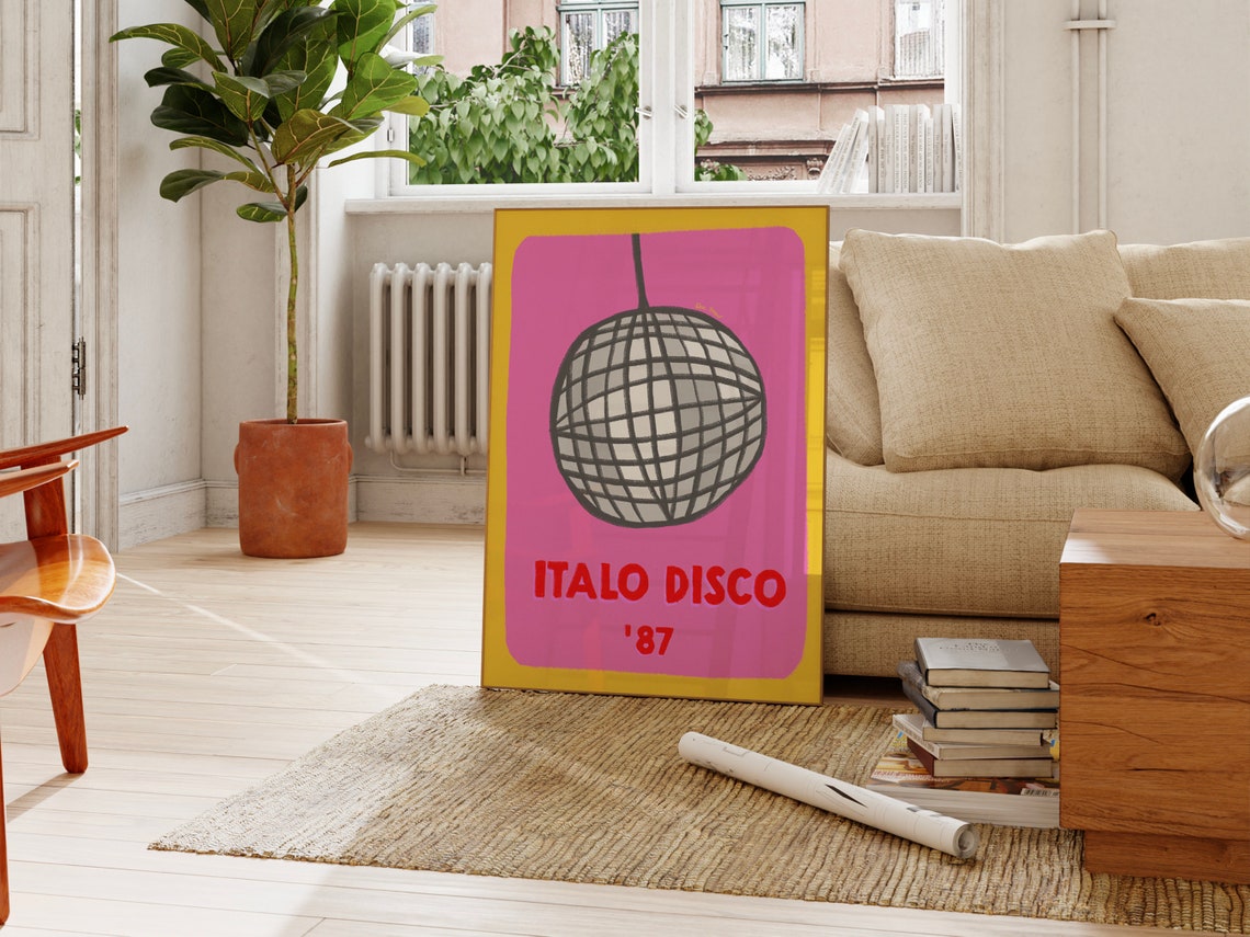 Italo Disco 87 Mirror Ball Retro Pink Dance Party Music Poster - Image 3