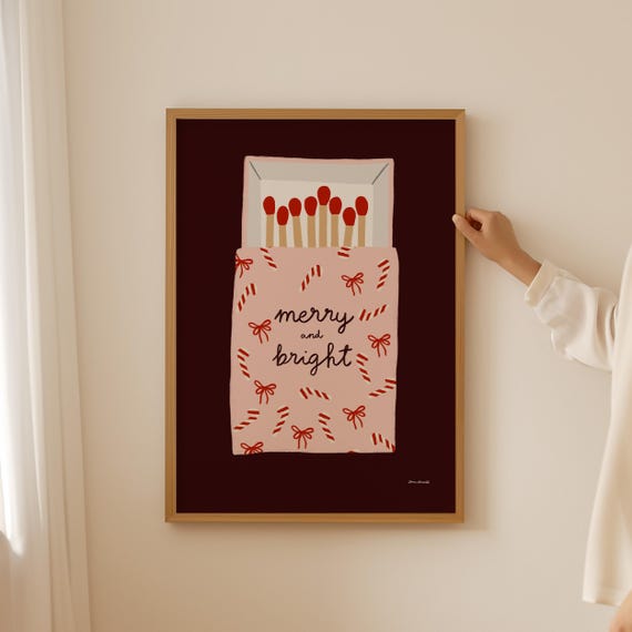 Merry And Bright Matchbox Wall Art Matchbox Print Christmas Wall Art Vintage Matchbox Poster Retro Matchbox Print Cute Holiday Print