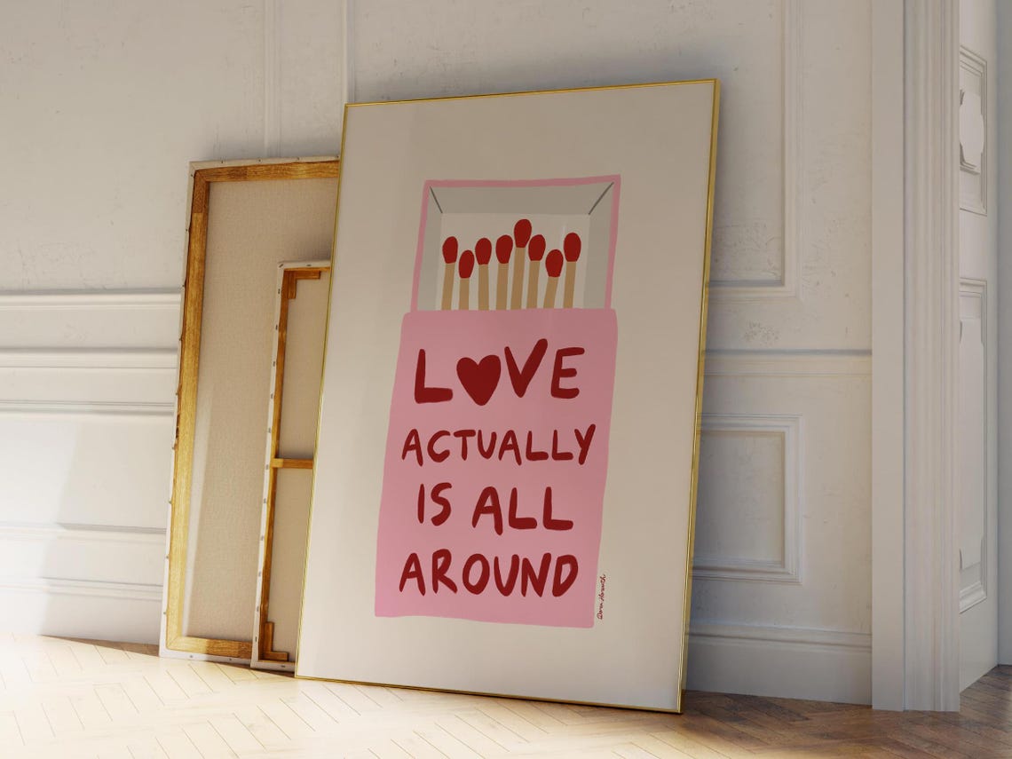 Love Actually Is All Around Pink Matchbox Romantic Quote Poster