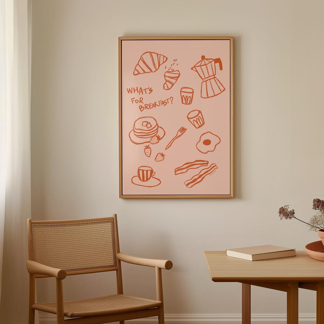 Whats For Breakfast Retro Pink Kitchen Food Sketch Morning Poster - Image 4
