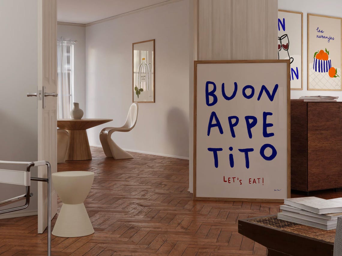Buon Appetito Lets Eat Hand Lettered Blue Italian Kitchen Poster - Image 2