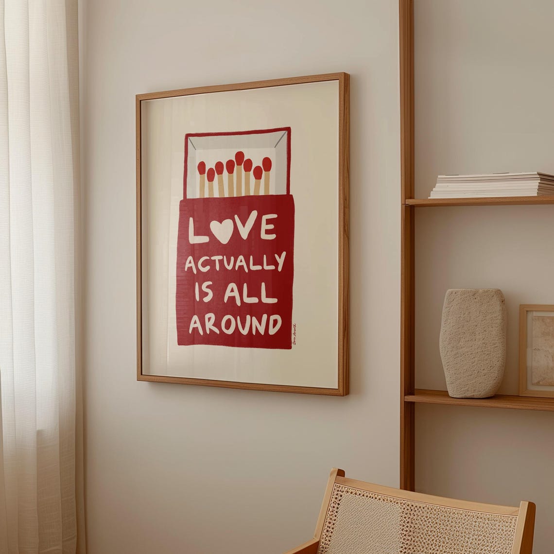 Love Actually Is All Around Red Matchbox Bold Heart Quote Poster