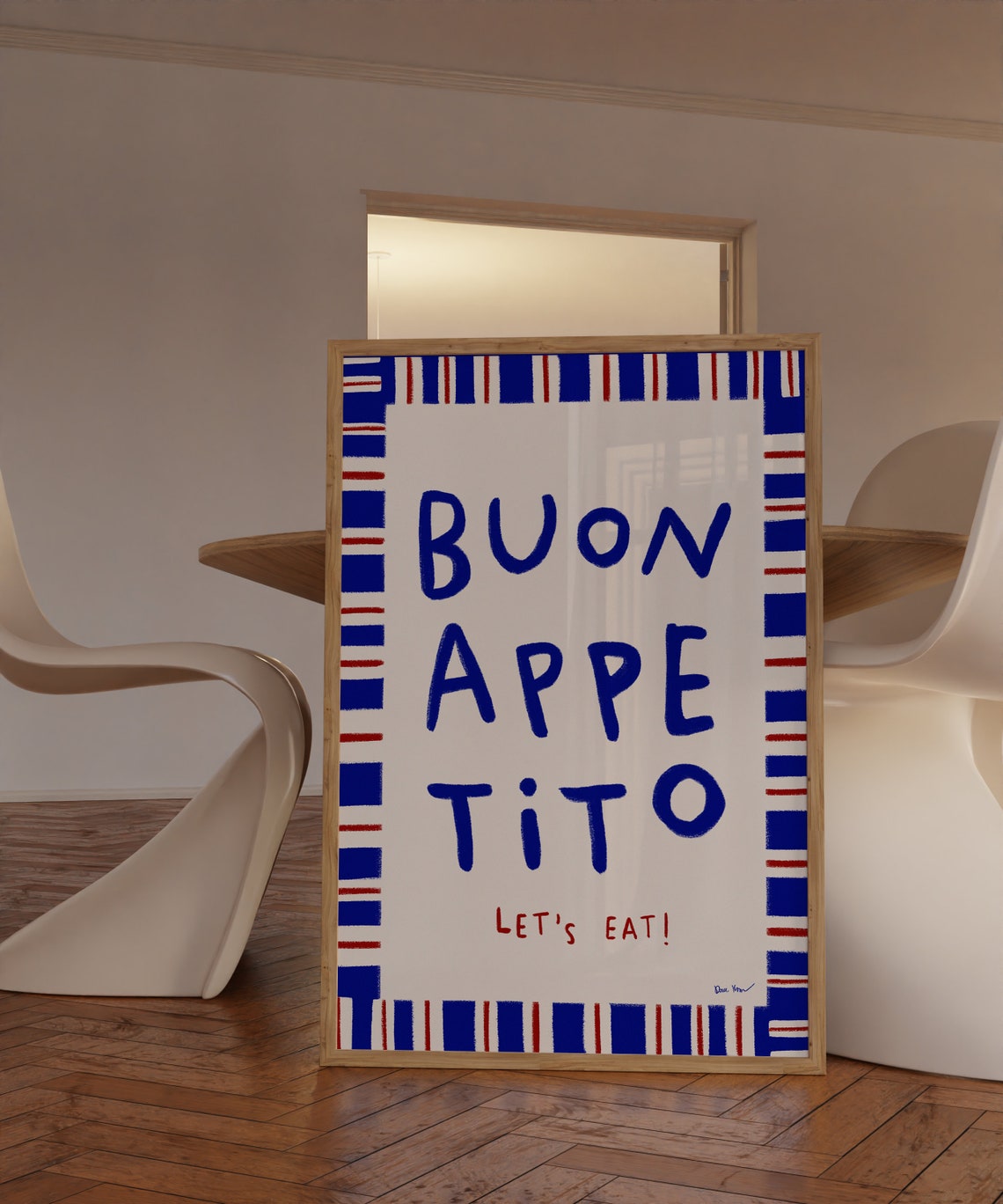 Buon Appetito Lets Eat Blue Striped Retro Italian Food Poster - Image 3