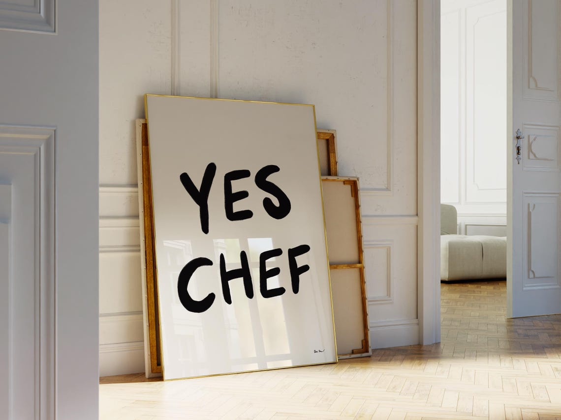 Yes Chef Bold Black Hand Lettered Typography Kitchen Chef Poster - Image 2