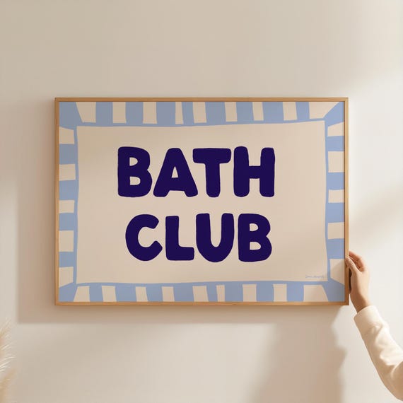 Bath Club Wall Art Bathroom Print Retro Bathroom Sign Cute Bathroom Decor Aesthetic Bathroom Print Horizontal Bathroom Print