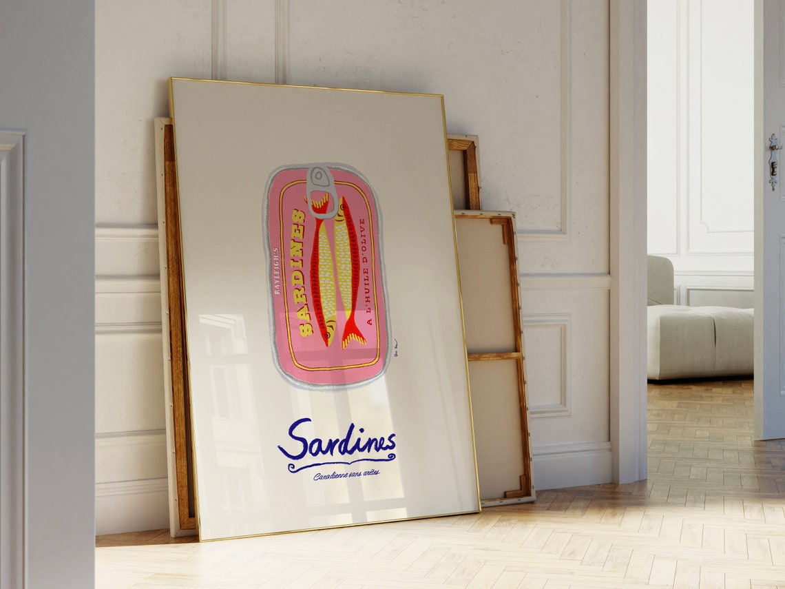 Vintage Pink Sardine Can Olive Oil Kitchen Illustration Poster - Image 4