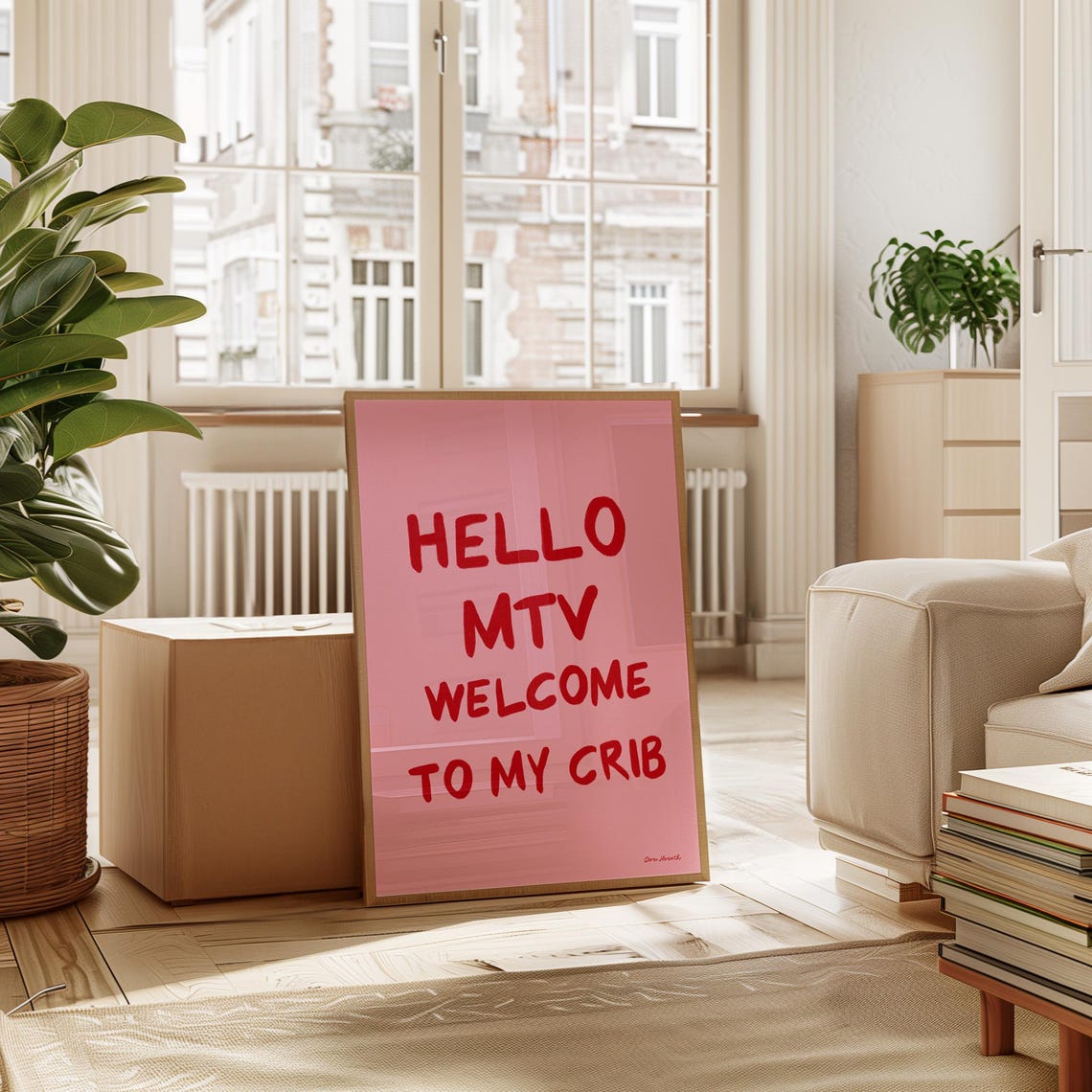 Hello MTV Welcome to My Crib Pink Retro Typography Wall Poster - Image 3