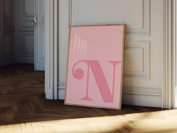 Letter N Poster Pink Alphabet Letter Print Initial Letter Wall Art Trendy Dorm Room Decor Girly Nursery Decor Teen Room Gallery Wall