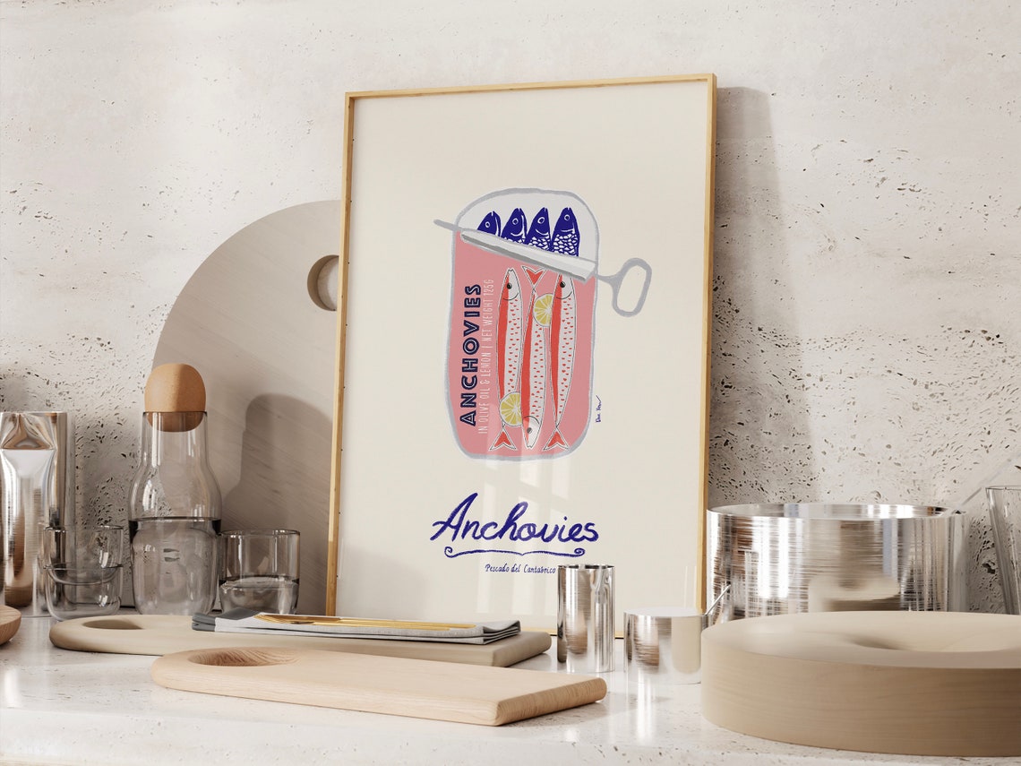 Anchovies Print Fish Kitchen Wall Art Sardine Tin Poster Seafood Print Italy Retro Food Art Vintage Foodie Gift Food Art Kitchen Decor - Image 2