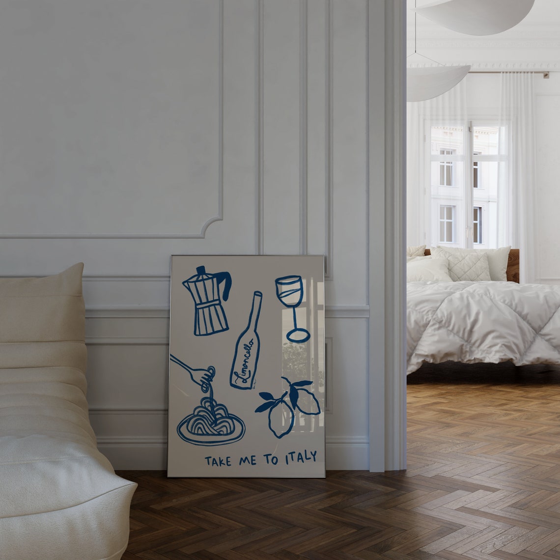 Take Me To Italy Blue Line Pasta Wine Italian Kitchen Art Poster - Image 3