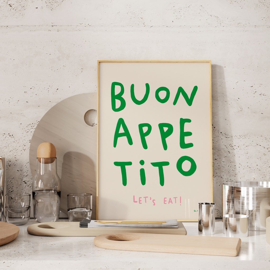 Buon Appetito Lets Eat Green Hand Lettered Italian Food Poster - Image 3