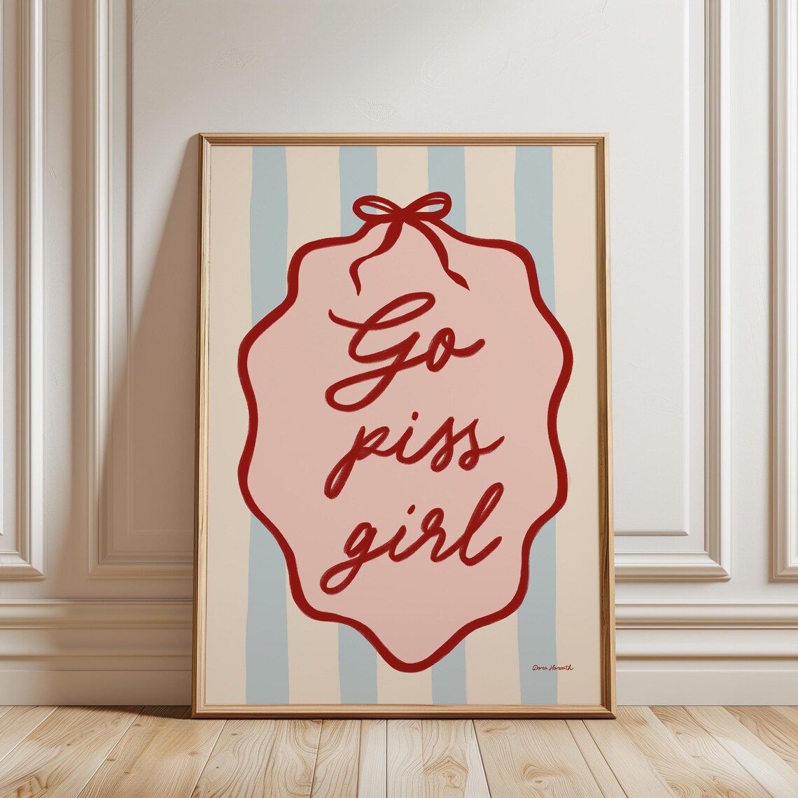 Go Piss Girl Blue Striped Bow Plaque Funny Bathroom Quote Poster - Image 3