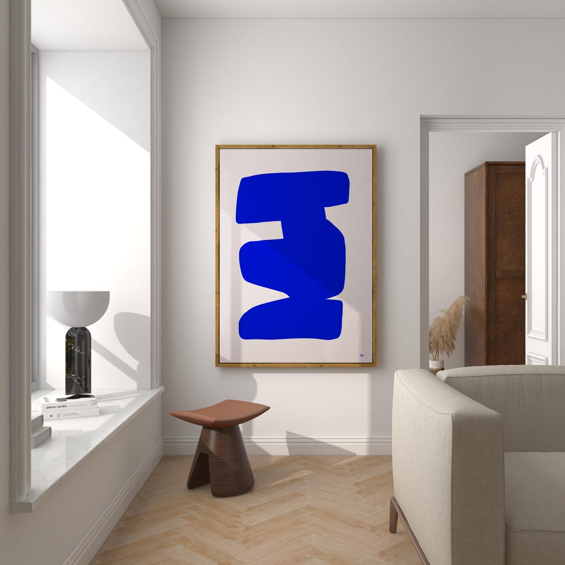 Cobalt Blue Abstract Organic Shapes Minimalist Modern Art Poster - Image 2