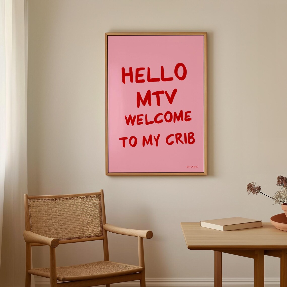 Hello MTV Welcome to My Crib Retro Pink Typography Art Poster - Image 3