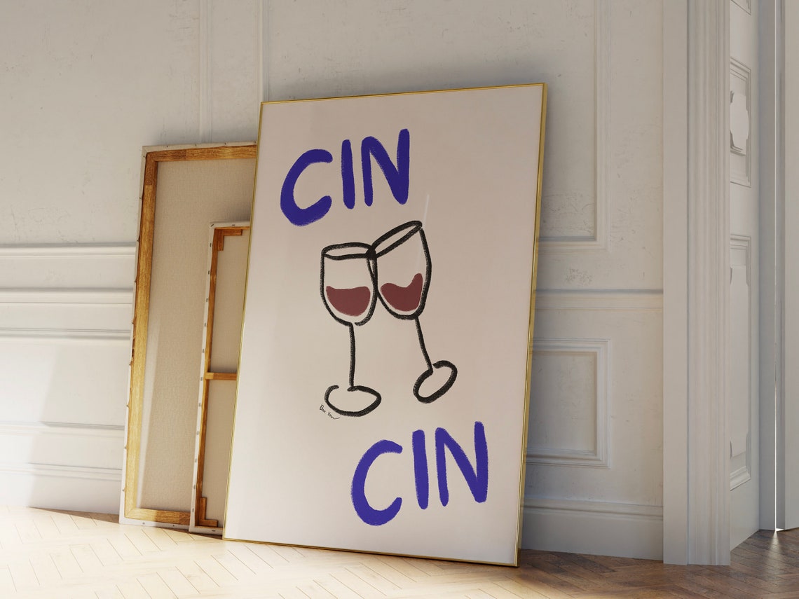 Cin Cin Cheers Clinking Wine Glasses Italian Bar Cart Poster - Image 3